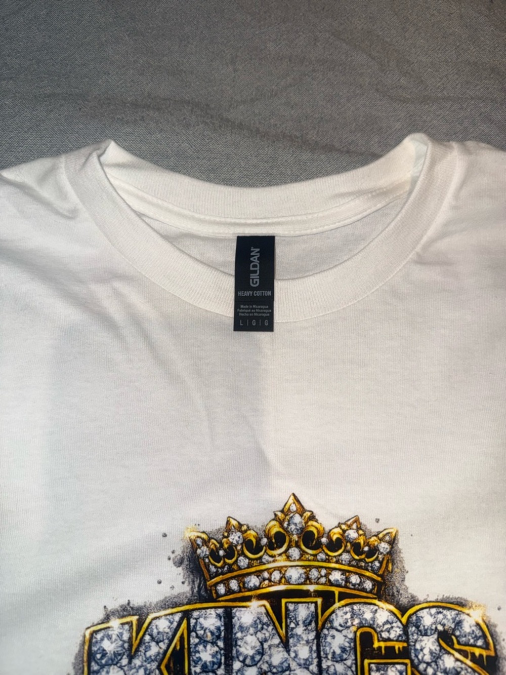Gildan White Tee with Gold Crown Kings Wear Graphic
